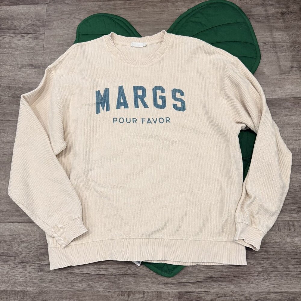 Ivy + Cloth Small Margs Pour Favor Oversized Corded Crewneck Sweatshirt Cream